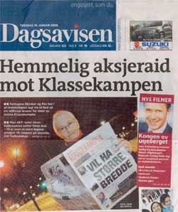 Dagsavisens førstesideoppslag 19. januar 2006