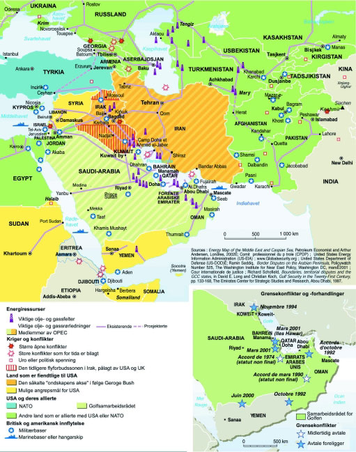 Kart: Ressurser og konflikter i Midtøsten