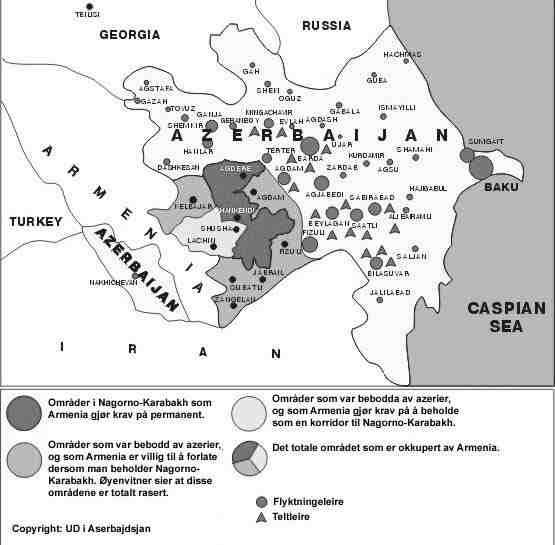 Kart over krigsområdet Nagorno-Karabakh